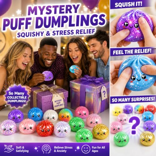 Dumpling Fidget Squishy Mystery Box, Random 1 of 18 Colors, Glitter Cute Dumpling Toy Squishies, Soft Stretchy Sensory Squeeze Toys for Anxiety Stress Relief, Party Favors Birthday Gifts Adults Kids - Image 4