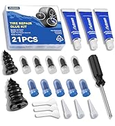 AUTOWN 21PCS Tire Repair Rubber Nail Kit - Complete Screw Plug Kit with Glue, Fast Fix for Flat T...