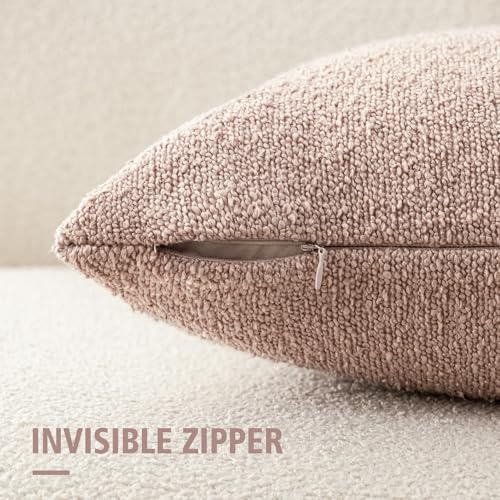 Image of Foindtower Set of 2, Decorative Textured Boucle Throw Pillow Covers Accent Solid Pillow Cases Neutral Soft Cozy Couch Cushion Case for Chair Sofa Bedroom Living Room Home Decor 20 x 20 Inch Light Pink