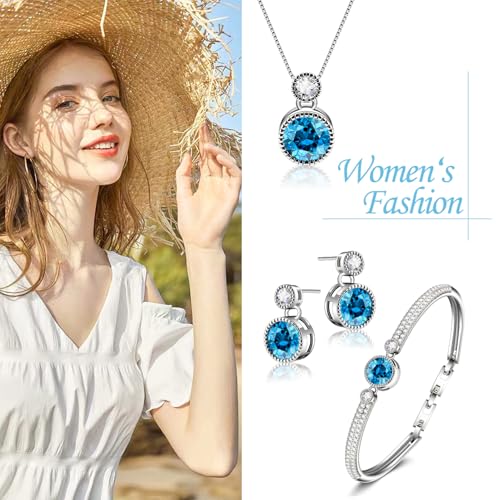 Ocean’s Promise Women Pendant Necklace Bracelet and Earring Jewelry Set 18K White Gold Plated with Crystal Gift for Women - Image 4