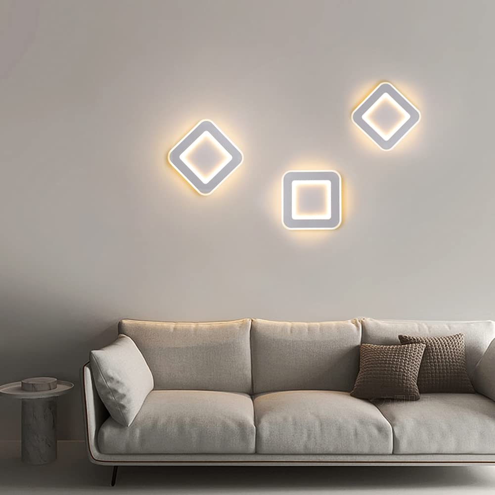 19W LED Wandleuchte Innen Mit Touch Schalter Dimmbar Moderne Quadrat Wandleuchte Schlafzimmer Nachttischlampe Wand 3000K/4500K/6000K Wandbeleuchtung Acryl,1800LM, Fur Wohnzimmer Flur Treppe Hote,Weiß