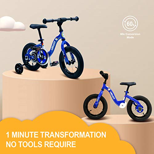 Uenjoy 2 in 1 Kids Bike & Balance Bike for 2-4 Years Old Boys & Girls, Easy to Assemble,W/Detachable Training Wheels 12” Starter Toddler Balance Bike Height Adjustable Bicycle,Blue - Thumbnail 4