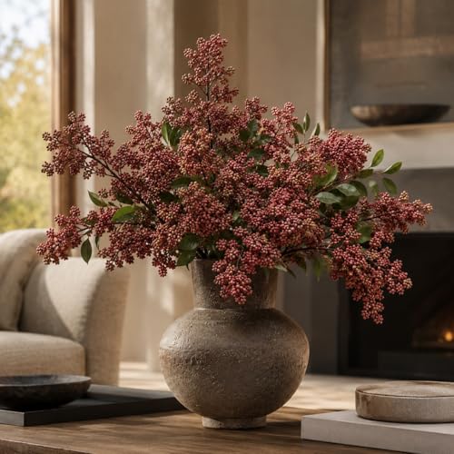 ZJGXH 43 Faux Berry Stems for Vase Faux Stems for Vase Filler Realistic Berry Picks Artificial Branches for Floor Vase Fall DIY Bouquet Shower Farmhouse Mantel Home Decor 3 Pcs Muted Burgundy