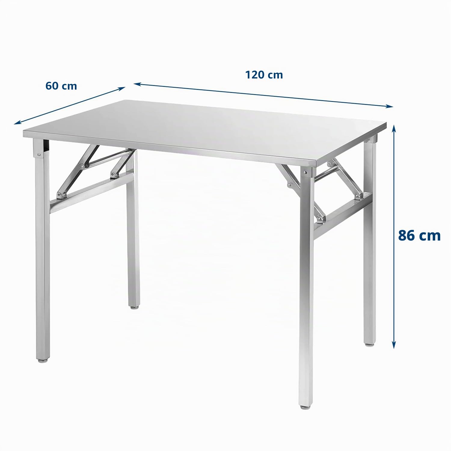 Mesa plegable de trabajo de acero inoxidable 120x60 cm - Mesa de gastronomía con capacidad de carga hasta 250 kg - Mesa de cocina de acero inoxidable para gastronomía - Mesa plegable para