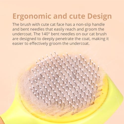 Image of Cat Brush Dog Brush with Release Button for Shedding (fluorescent yellow color)