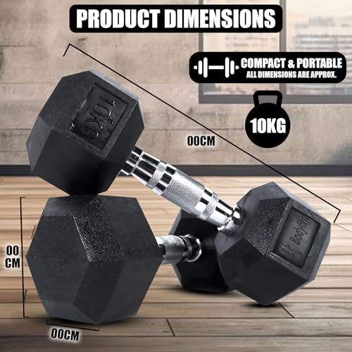 BodyRip Rubber Dumbbells - Rubber Encased Hexagonal Dumbbells- Anti-Rolling, Adjustable Dumbbells for Home Gym - Weight Rubber Dumbbells Set for Strength Training, Bodybuilding and Fitness Workouts - Image 6