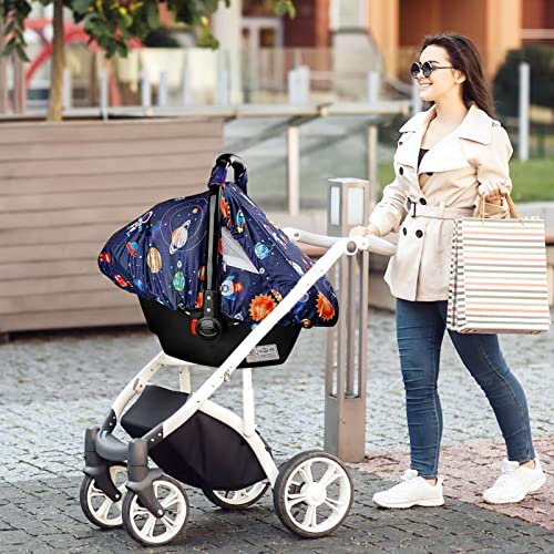 Image of SWESEN Car Seat Covers for Babies, Carseat Cover Boy with Zipper, Cozy Sun & Summer Cover, Infant Car Seat Canopy, Carseat Privacy Cover with 2 Layers, Space Planet