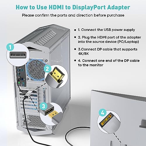 UANTIN HDMI to DisplayPort Adapter, 4K@60Hz Uni-Directional Only - 2 Pack by UANTIN - Used condition - Image 6