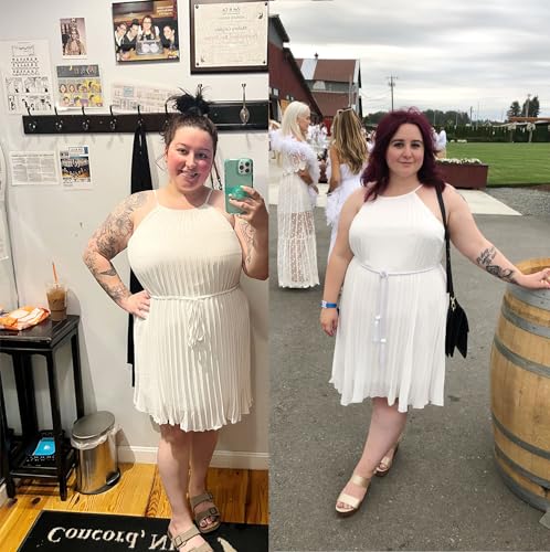 Ellames Women's 2025 Summer Spaghetti Strap Pleated Casual Swing Dress with Belt4