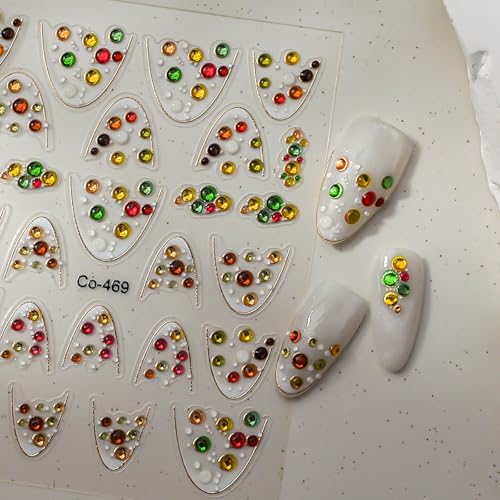 Image of Colorful French Tip Nail Stickers for Nail Art White Ombre Nail Decals with Jelly Design 5D Embossed Self Adhesive Nails Art Stickers for Women Girls Manicure DIY Decoration Accessories Supply