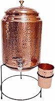 Vista 1 de Dispensador de agua martillada de cobre de 8 litros con 1 vaso de 10.1 fl oz cada uno y con soporte para cocina, dispensador de agua, dispensador