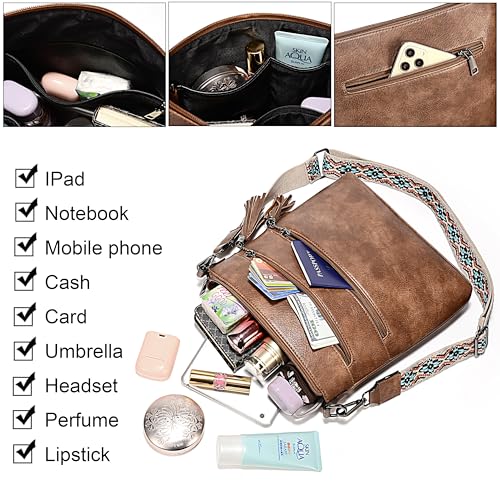 Image of Uromee Crossbody Bags for Women Trendy Vegan Leather Multi Pocket Tassel Ladies Shoulder Handbag Purse Adjustable Strap
