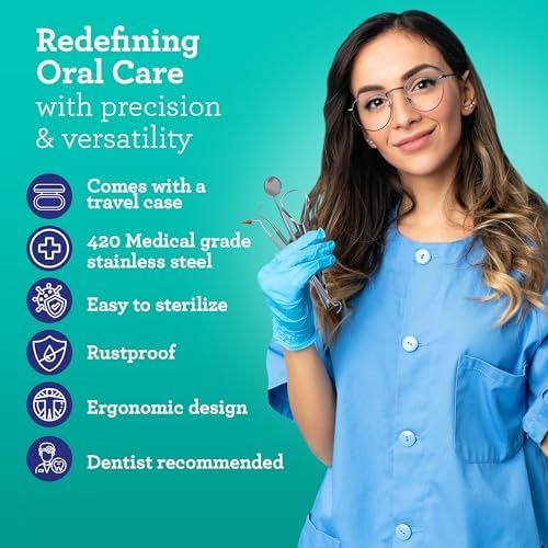 Miniatura 6 de GuruNanda Kit dental profesional 100% acero inoxidable con raspador de lengua, espejo dental, raspador dental y estimulador de encías, juego de