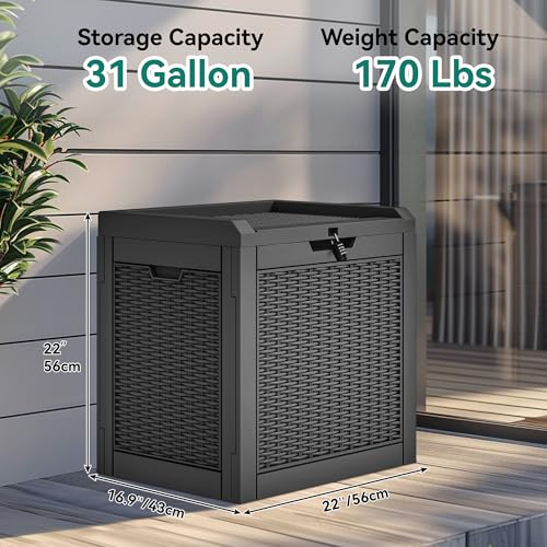 YITAHOME 32 Gallon Deck Box, Resin Storage with Lockable Lid & Side Handles, Indoor Outdoor Small Container for Patio Cushion, Garden Pool Accessories, Backyard Furniture, Water Resistant