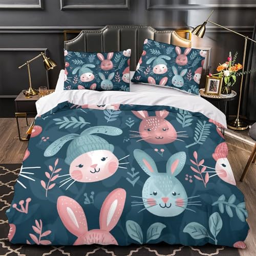 Housse de couette lapin imprimé 3D microfibre premium 260x220cm pour lit double ado - 4
