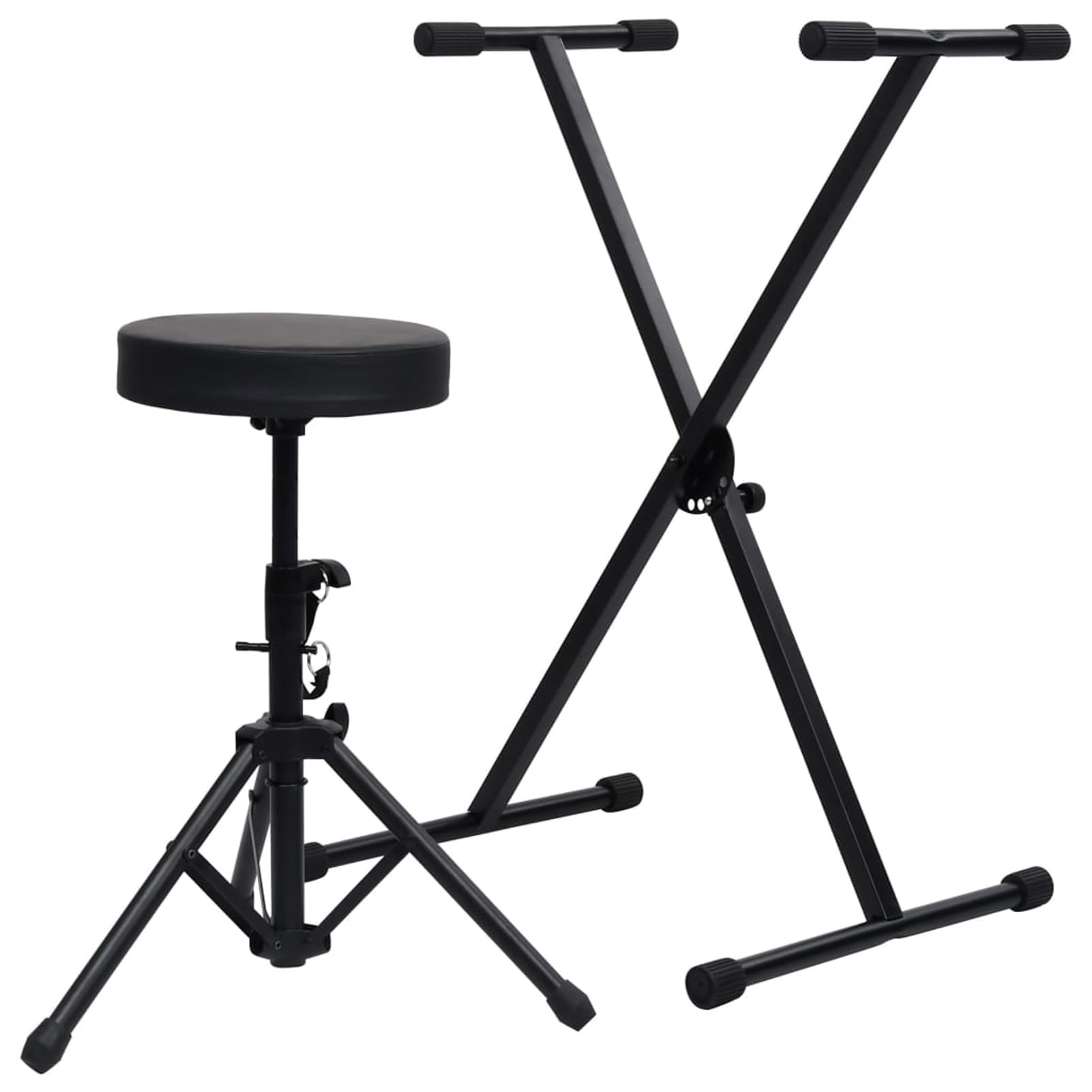 Supporto per Tastiera Set con Sgabello Gambe Sostegno Base Appoggio Seduta Porta Pianola Stand Accessori Musica Strumenti Nero