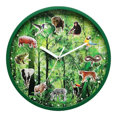 FLCPJGV Wall Clock with Hourly Animal Calls 30cm Round Multifunctional for Home Office Battery Powered with 12 Different Sounds