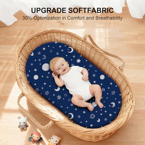 Image of Baby Bassinet Sheets for Baby Boy Girls,4-Pack Fitted Bassinet Sheets Set Compatible with Halo Bassinest Swivel Sleeper,Baby Delight,Angelbliss,32 inchX16 inch (Starry Universe)
