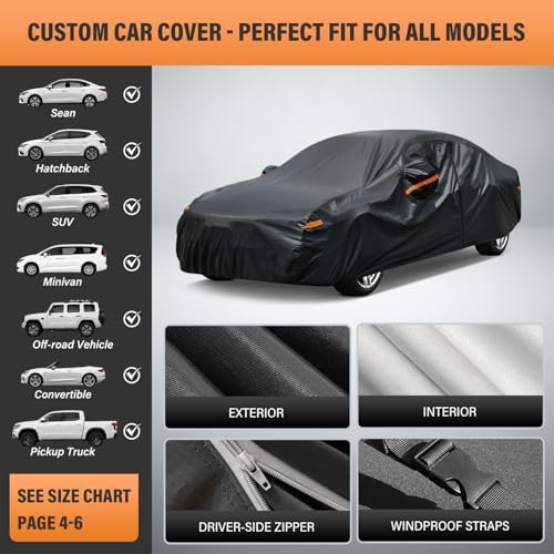 Image of Kayme 7 Layers Heavy Duty SUV Car Cover Waterproof All Weather, Full Exterior Cover Outdoor Snow Sun Uv Protection with Zipper for Automobiles, Universal Fit for Sedan (191 to 201 Inch) Black