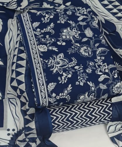 Image of DRAVINAM Trends Women's Premium Cambric Cotton Jaipuri Printed Unstitched Salwar Suit Dress Material with Mulmul Cotton Dupatta