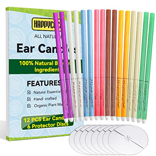 Happycoco All Natural Ear Candles Beeswax Candling Cones - 16 Pcs (8 Colours), 100% Non-Toxic Cylinders Fragrance Hollow Cone Candles with 8 Protective Disks (Upgraded)
