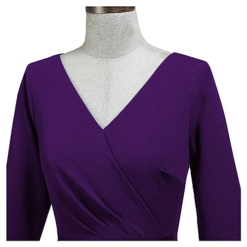 AISIZE Women's 1950S V-Neck 3/4 Sleeve Ruffle Design Cocktail Pencil Dress3