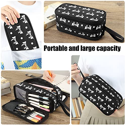 Image of Fustylead Bows Large Pencil Case, Minimalist Portable Stationery Bag Cosmetics Bag with Handle for Middle High College School Office Travel