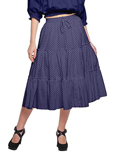 Cotton Skirt with Elastic Pull-On Waist Printed Flared Skirt Summer Wear