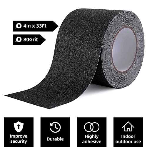 Image of Reniteco Anti Slip Tape - 4 inch x 33Ft, Black Heavy Duty Grip Tape - High Adhesion & Waterproof, No Residue Removal for Outdoor Stairs, Tile, Shower, Bathtub - Extra Grip Safety Tape
