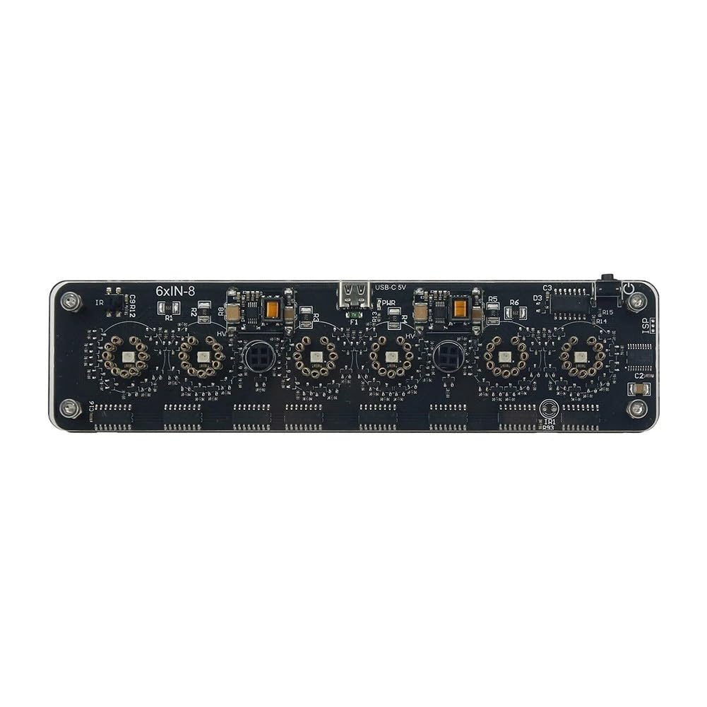 IN-8 Advanced Version Nixie Tube Clock Base with Colon Tube, Remote Control & LED Ambient Light, USB-C 5V, for 6-Digit Display, for IN-8 (NH-8) Tubes