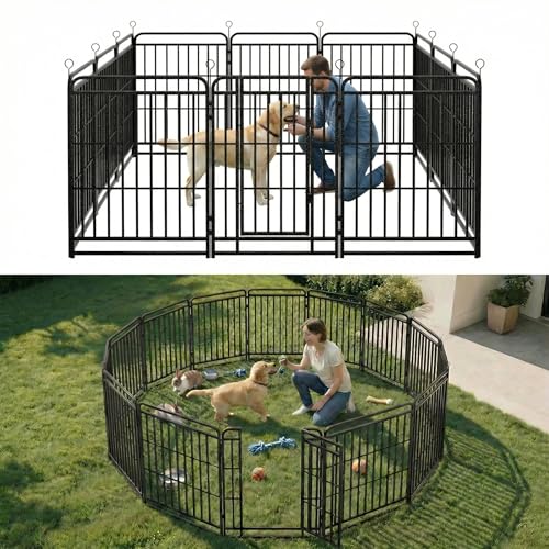 Image of Dog Fence Outdoor for Yard 12 Panels 47'' Rustproof Metal Dog Playpen