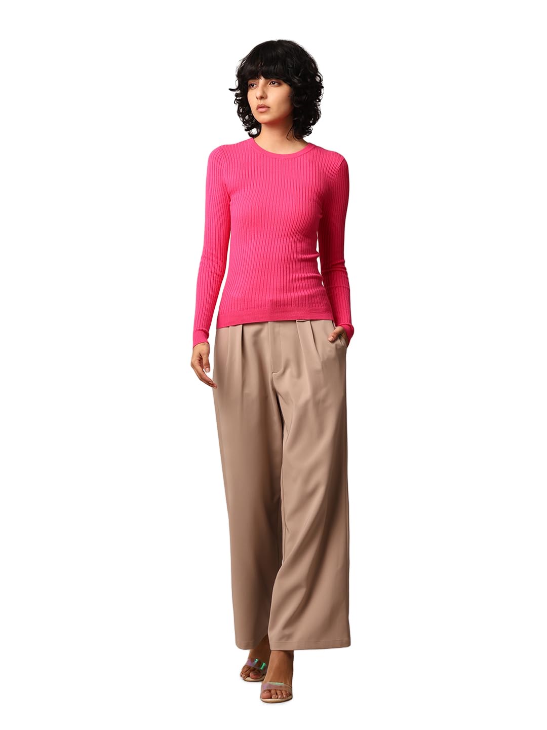 ONLY Women's Viscose Blend Round Neck Sweater (15311250-Fuchsia Purple_Fuchsia-picture-23
