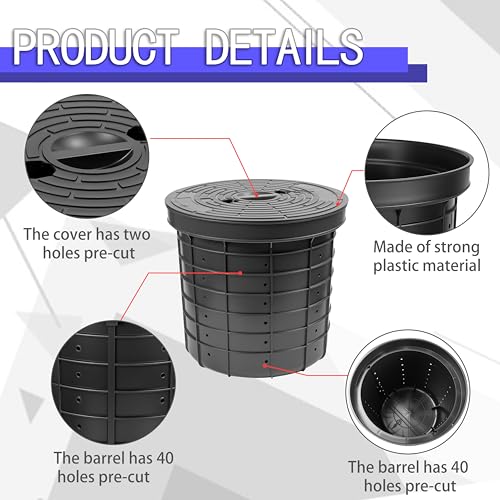 Image of 2-Pack Perforated Sump Pump Basin and Lid Set, Includes 18.5 inch Large and 13 inch Medium Sump Pump Pits, Heavy-Duty Plastic Drainage Basins for Basement, Kitchen Sinks and Crawl Spaces