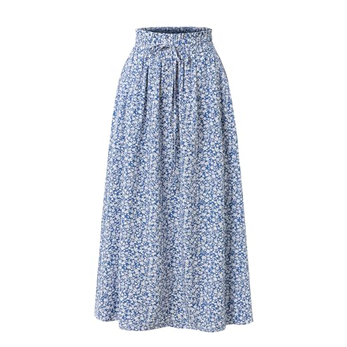 Generic Women's Floral High-waisted Skirt Elastic-waisted Casualt with Pockets Summer and Fall Beach Dress