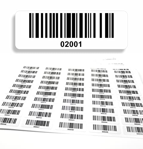 Etichette per codici a barre 02001-03000, 5 cifre, 1000 pezzi 50 x 17 mm, etichette per inventario prestampate, autoadesive, prodotto in Germania