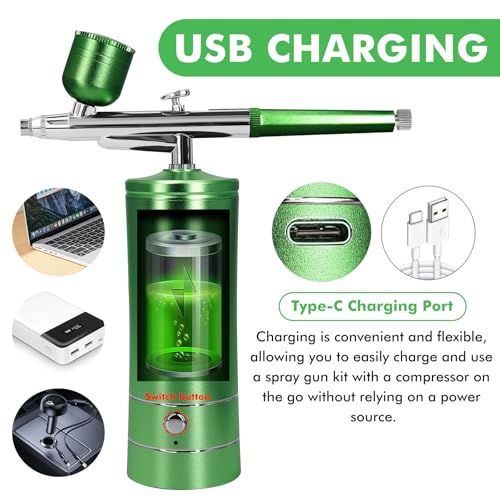 Kit aérographe de modélisation portable vert avec compresseur sans fil - 6