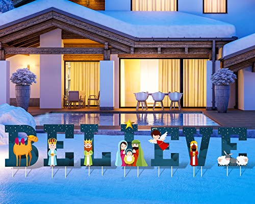 Vicenpal 7 Pcs Believe Christmas Yard Stake, Outdoor Nativity Scene Christmas Holy Nativity Yard Sign Religious Decorations Believe Letter Sign For Xmas Holiday Winter Outdoor Lawn Garden Decor #TOP2