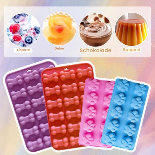 SPERMUOY Backmatte hundekekse,4 Stücke Backmatte hund,Silikon Hundekekse Backform,Silikon Hundekekse Backform für Hundekekse, Ausstechform für Hundepfoten und Knochen