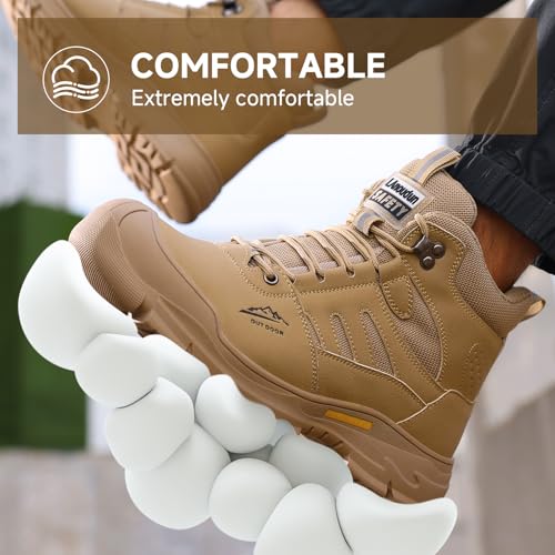 Image of Steel Toe Boots for Men Indestructible High Top Work Shoes for Men Comfortable Safety Shoes Puncture Proof Hiking Construction Shoes Botas de Trabajo para Hombre