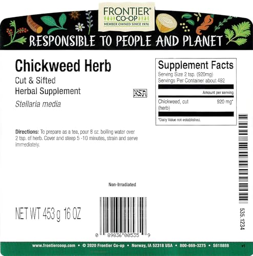 Frontier Co-op Chickweed Herb, Cut & Sifted, 1lb Bulk Bag - Fresh & Natural Flavor - Ideal for Making Chickweed Tea & Various Herbal Remedies, Kosher image 5