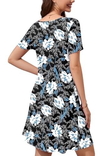 Image of WEACZZY Summer Dresses for Women 2026 V-Neck Casual T Shirt Dress Loose Short Sleeve Flowy Dresses with Pockets