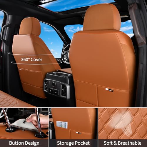 Image of Huidasource Tacoma Car Seat Covers, 360 Full Coverage Waterproof Leather Cushion Cover Fit for Toyota Tacoma 2016-2023 SR SR5 Limited TRD Sport /Pro /Off Road All Cab Front Row(Front Pair /Brown)