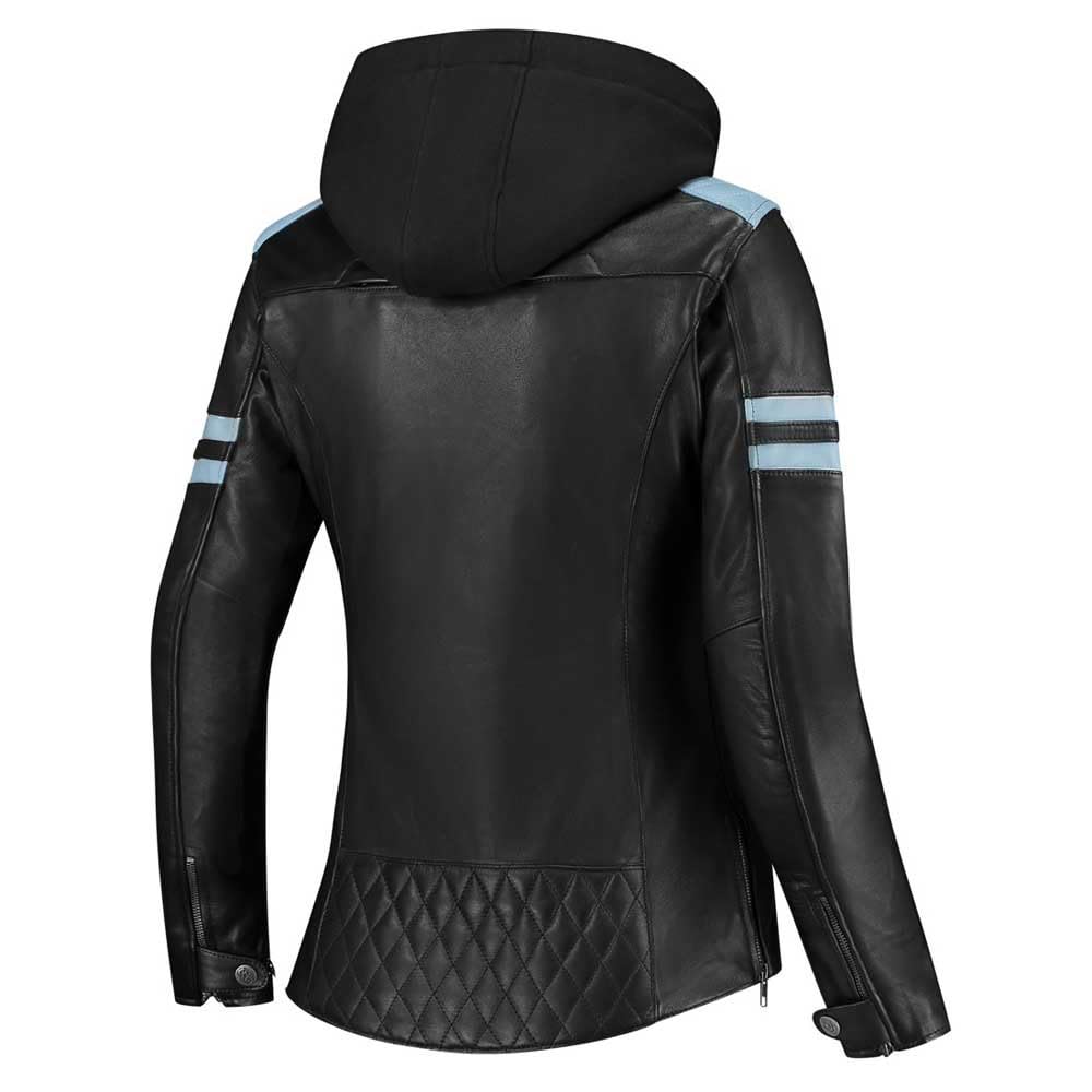 Rusty Stitches Joyce Hooded V2 Damska skórzana kurtka motocyklowa, czarny/niebieski, 36