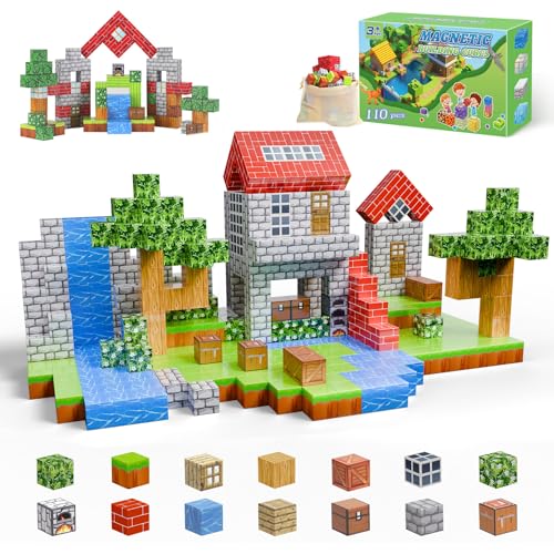 Demolike Lot de 110 blocs magnétiques - Mine magnétique World - Jouet pour garçons et filles de 6, 7, 8, 9, 10 ans