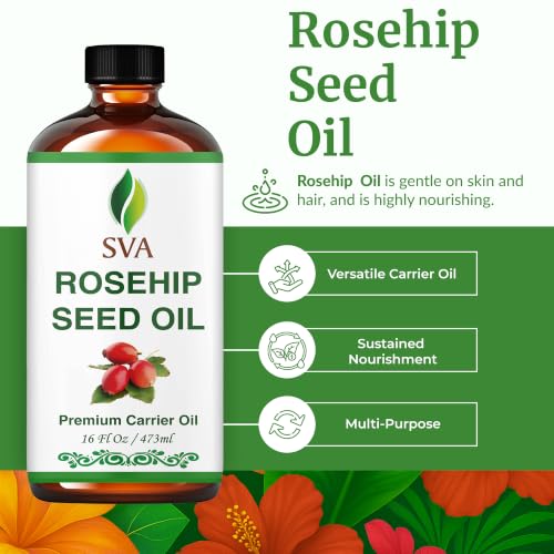 Image of SVA Rosehip Seed Oil 16 Fl Oz - for Face, Skin Care, Hair Care, Scalp Massage & Body Massage