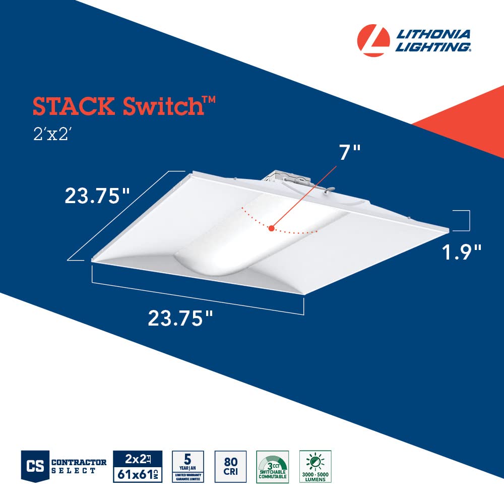 Lithonia Lighting 2x2 LED Troffer Light, Stack Switch LED