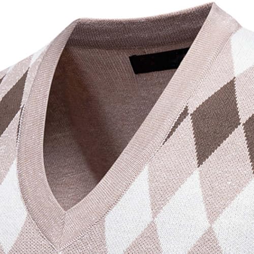 Xiaojmake Men's Argyle Sweater Vests Rhombus Sleeveless V Neck Knit Pullover Vest Fall Winter Warm Tank Tops Cotton Knitwear4
