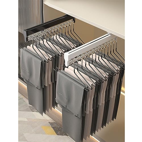 Pull Out Clothes Hanger Rod,Closet Clothes Hanger Rail,Wardrobe Clothing Rail 30-60cm, Heavy Duty Closet Valet Rod Slide,Closet Organizer Rack for Pants and Coat,Black&White ( Color : Black , Size : 5