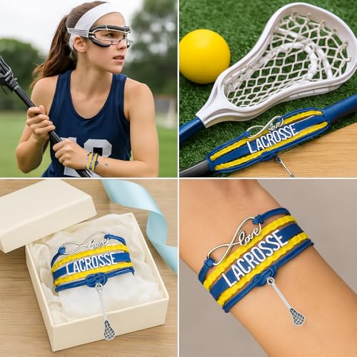 Image of SportyBella Lacrosse Bracelets For Girls - Adjustable Charm Bracelet w /Infinity Symbol & Silver Lacrosse Stick Charm. Friendship Bracelet Gifts for Players, Teams & Coaches