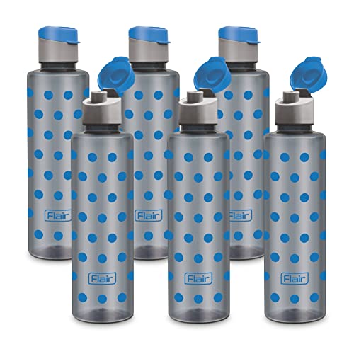 Image of Flair Polka Water Bottles with Fliptop Lid Set of 6 Pcs 1000 ML (Blue)